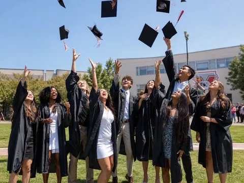Graduation — students throwing caps