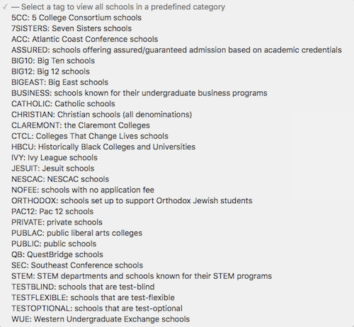 More Tags to Find Schools of Interest